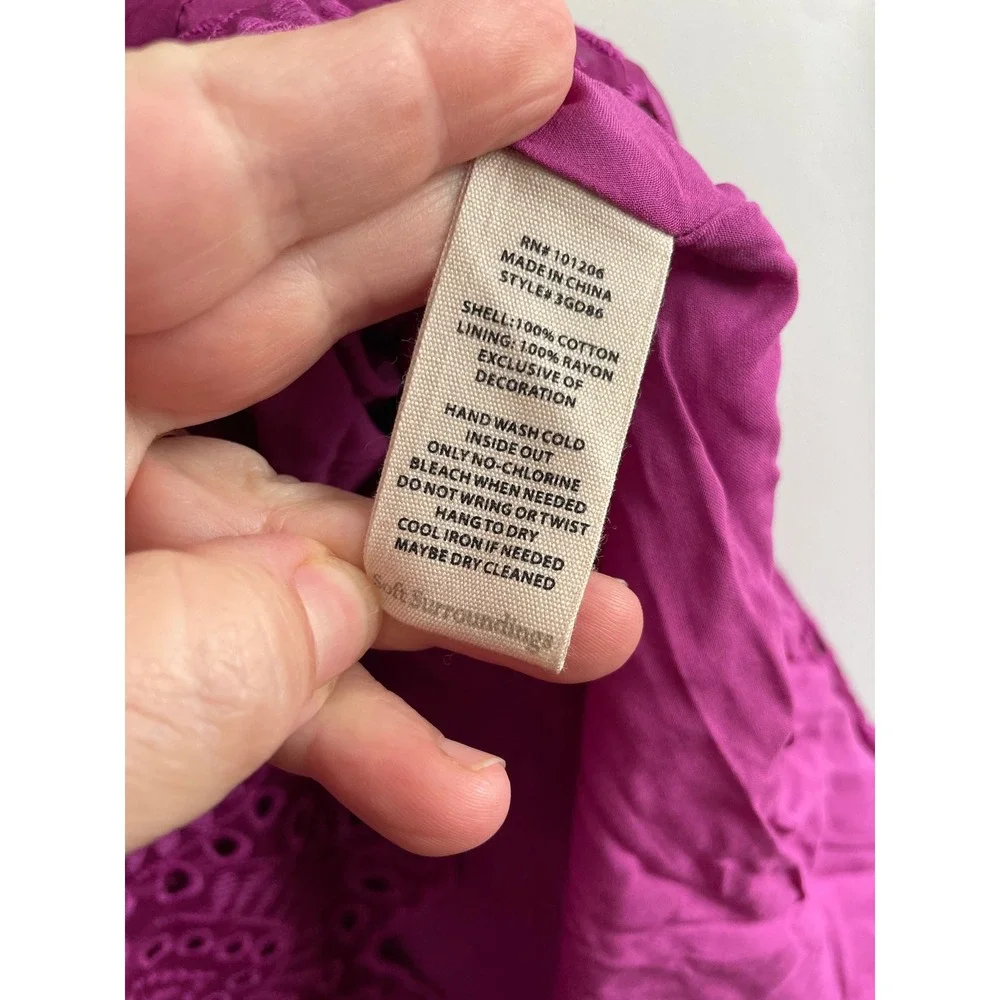 Soft Surroundings Magenta Cotton Eyelet Midi Dress Purple Tie Waist PM 3GD86 - Picture 7 of 10